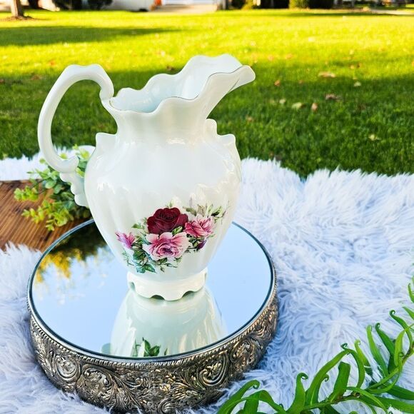 New VTG Formalities By Baum Bros Victorian Rose Detail Classic Ceramic Pitcher. - Picture 6 of 15